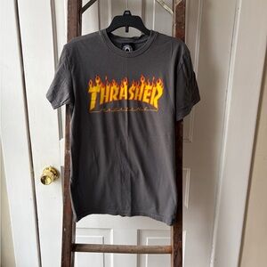 Thrasher Charcoal Tee with Fiery Logo